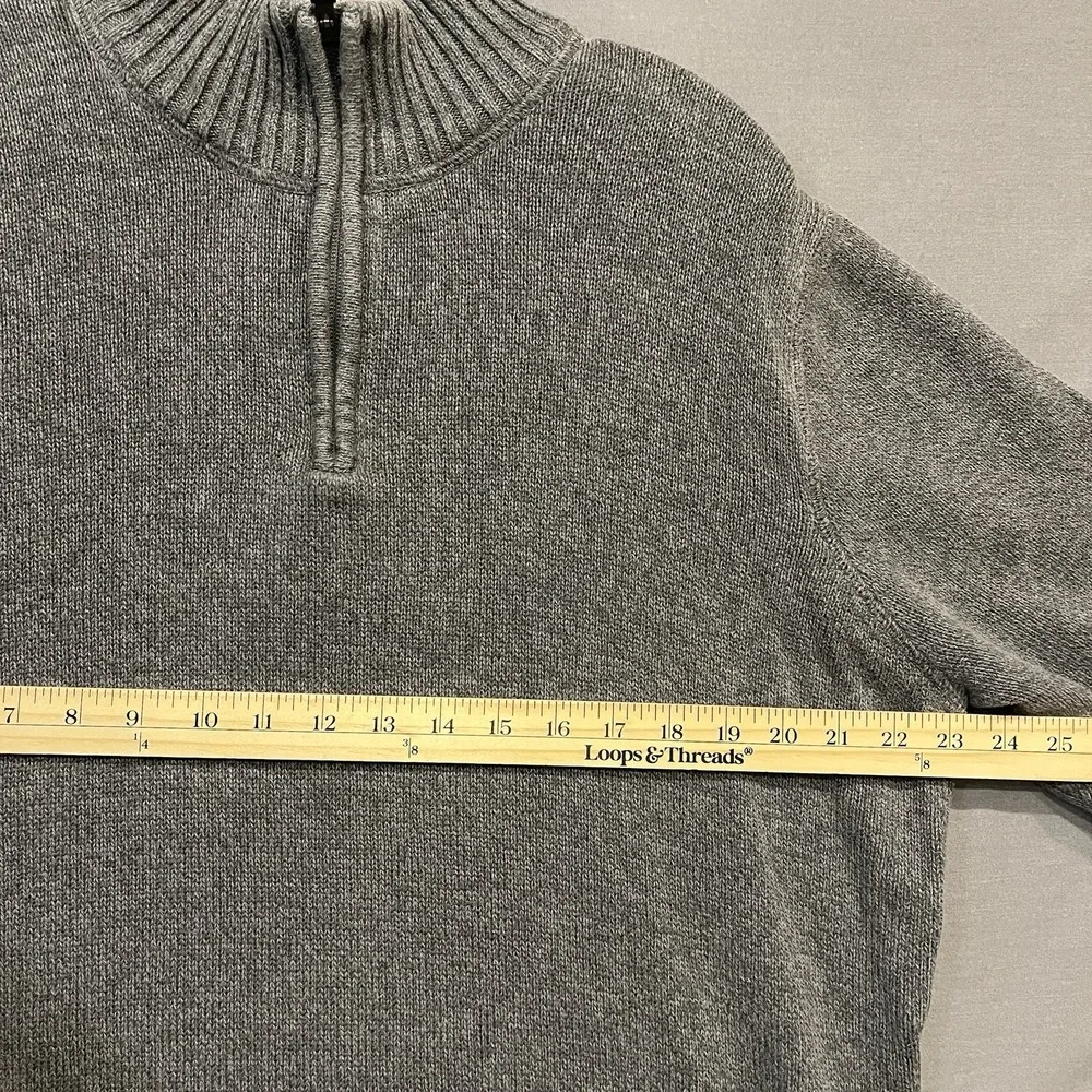 Eddie Bauer Quarter Zip Sweater Mens TXL Gray Cotton Ribbed Mock Neck Knit